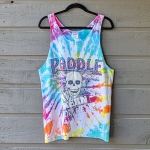 VTG 80s Sierra South Mountain Sports Paddle The Kern Or Die Tie Dye Tank Top